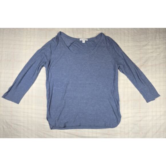 James Perse Standard Womens 3/4 Sleeve Crop Sheer Slub Tee Shirt Blue 2/Medium - Picture 1 of 9